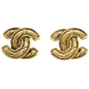 Chanel CC Quilted Earrings Clip-On Gold